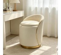 AONASRDI Tabouret Coiffeuse, Chaise de Coiffeuse Pivotante à 360° avec Dossier, Cuir Nappa, Base Métallique Dorée, Pouf Rond pour Coiffeuse, Chambre à Coucher, Salon(Beige B)