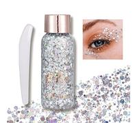 AONAT Body Glitter gel,Paillettes Visage,Mermaid Sequins Body Glitter,Liquide Fard À Paupières Glitter,For Festival Masquerade Birthday Makeup,Cosmétique,Corps,Visage,Cheveux,Ongles(Argent)