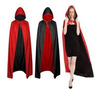 AONAT Cape de Vampire Réversible 105CM-195CM pour Adultes & Enfants - Unisexe à Capuche Noir Rouge - Déguisement Halloween