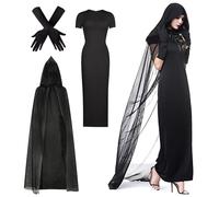 AONAT Halloween Costume Mariée Fantôme Femme Costume d'Halloween Cape à capuche,Déguisement de faucheuse,Cape de vampire Déguisement Sorcière Vampire Robe Cape Carnaval Cosplay Adulte(L)