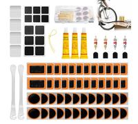 AONAT Kit de réparation de crevaison de pneu de vélo 79 pièces avec 48 patchs autocollants, colle, démonte-pneus, étui de rangement portable pour vélos de route, montagne, banlieue et motos