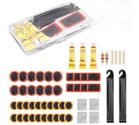 AONAT Kit Réparation Vélo 40 Rustines avec 2 Démonte Pneu et Colle, Rustine Chambre à Air pour VTT, Vélo de Route et Moto, Boîte de Rangement Portable pour Crevaison