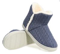 AONEGOLD Chaussons Montant Femmes Homme Hiver Intérieur Chaudes Pantoufles Peluche Doublure Bottes Tricotées Maison Antidérapante Slippers(Bleu,Taille 40-41)