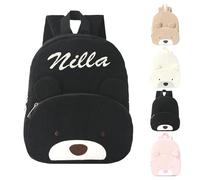 AONEGOLD Sac à dos pour enfant brodé, petit sac à dos en velours côtelé orné d'un motif d'ourson, adapté à la crèche et à l'école maternelle, convient aussi bien aux garçons qu'aux filles (Noir)