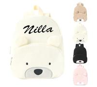 AONEGOLD Sac à dos pour enfant brodé, petit sac à dos en velours côtelé orné d'un motif d'ourson, adapté à la crèche et à l'école maternelle, convient aussi bien aux garçons qu'aux filles (Blanc)