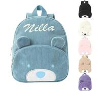 AONEGOLD Sac à dos pour enfant brodé, petit sac à dos en velours côtelé orné d'un motif d'ourson, adapté à la crèche et à l'école maternelle, convient aussi bien aux garçons qu'aux filles (Bleu)
