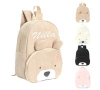AONEGOLD Sac à dos pour enfant brodé, petit sac à dos en velours côtelé orné d'un motif d'ourson, adapté à la crèche et à l'école maternelle, convient aussi bien aux garçons qu'aux filles (Kaki)