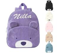 AONEGOLD Sac à dos pour enfant brodé, petit sac à dos en velours côtelé orné d'un motif d'ourson, adapté à la crèche et à l'école maternelle, convient aussi bien aux garçons qu'aux filles (Violet)