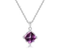 Aoneky Collier Pierre de Naissance Femme | Pendentif Améthyste en Argent Sterling 925 | Bijoux avec Boîte Cadeau pour Maman Épouse Chère Petite Amie (Carreau)