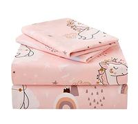 AONELAS JSD Pink Moon Unicorn Kids Sheet Set Twin 3 Piece, Cute Printed Microfiber Bed Sheets for Girls Deep Pocket