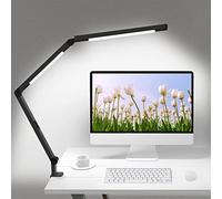 AONELAS Lampe de bureau LED avec pince, lampe de bureau d'architecte avec double lumière et bras oscillant réglable, soin des yeux à clipser, 4 modes CCT et 5 niveaux de luminosité, lumière de table