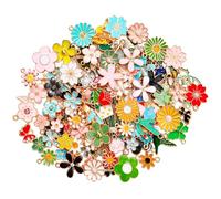 AONELAS MARFOREVER Lot de 120 breloques en forme de fleur sur le thème floral du printemps pour la fabrication de bijoux, pendentifs assortis en émail doré pour fabrication de colliers, bracelets