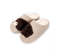 AONETIGER Chaussons Femme Pantoufles Confort Moelleux Maison Chausson Homme Hiver Chaud Fourrure Doublure Pantoufle en Peluche Antidérapant Intérieur/extérieur(46/47EU,Hérisson Brun Foncé)
