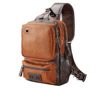 AONETIGER Sacoche Bandouliere Homme Cuir Sac Bandoulière Vintage Sac de Poitrine avec Port de Chargement USB Sacs à Dos Porté Travers Pochettes Multifonctionnel (Marron Clair)