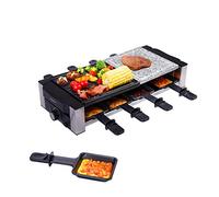 AONI Raclette Grill, gril électrique d'intérieur, gril de barbecue coréen, plaque de gril antiadhésive et pierre de cuisson amovibles 2-en-1, idéal pour les fêtes avec 8 moules à fromage, 1200W