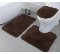 AONIYOU Lot de 3 tapis de salle de bain doux en microfibre - Tapis de bain + tapis contour + housse pour abattant de toilettes, antidérapant avec revers en flanelle PVC - Absorbant l'eau - Marron uni