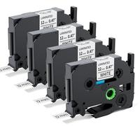 AONOMI PTouch Lot de 4 rubans adhésifs compatibles avec imprimante d'étiquettes Brother TZe-231 TZ 12 mm 12 mm pour étiqueteuse Brother P-Touch PT-H200 PT-H110 PT-E110 P-Touch H101C PTH100LBXG1, noir
