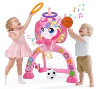 AONTESS Jouet Enfant 1 2 Ans : Panier de Basket & But de Foot Bébé, Jouet Musical, Jeu de Sport Intérieur et Extérieur, Cadeau de Noël et Anniversaire pour Filles et Garçons 1-2 Ans (Rose)
