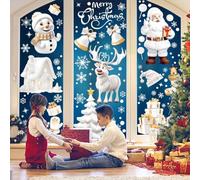 Aonveki Stickers Noel Fenetre, 9 Feuilles Autocollants Noel Fenetre, 3D Bonhomme de Neige Mignon et Père Noël Renne pour DIY Decoration Fenêtre Vitrines Intérieur Maison