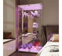 AONYAYBM Vitrine en Verre 4 Étages avec Verrou de Sécurité et LED, Vitrine164 x 80 x 36 cm avec 2 Portes pour Salon, Armoire de Collection Moderne en Verre Effet Miroir (Blanc)