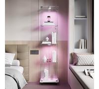 AONYAYBM Vitrine en Verre avec lumière LED et Serrure, Meuble Vitrine Salon, Armoire de Collection, Transparent Armoir de Verre avec 4 Roues, 40 x 35 x 163 cm, 1 Porte, 4 étages, Blanc