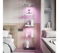 AONYAYBM Vitrine en Verre avec lumière LED et Serrure, Meuble Vitrine Salon, Armoire de Collection, Transparent Armoir de Verre pour Chambre à Coucher, 40 x 35 x 163 cm, 1 Porte, 4 étages, Noir
