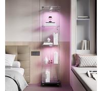 AONYAYBM Vitrine en Verre avec lumière LED et Serrure, Meuble Vitrine Salon, Armoire de Collection, Transparent Armoir de Verre avec 4 Roues, 40 x 35 x 163 cm, 1 Porte, 4 étages, Noir