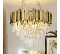 AOOCHOK Lustre moderne en cristal avec suspension dorée, Suspension ronde en cristal, parfaite pour la salle à manger, le salon, la chambre à coucher et les restaurants, Φ60cm