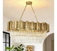 AOOCHOK Lustre moderne en cristal doré, Suspension ovale en cristal, adaptée pour le salon, la salle à manger, la chambre à coucher et le restaurant, 80 x 35cm