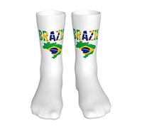 AOOEDM Brésil Drapeau Brésilien Chaussettes Femmes Chaussettes De Sport Bas Tube Chaussettes Haute Casual Contrôle De L'humidité Chaussettes Pour Femmes Hommes 16 Pouces