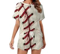 AOOEDM Ensemble Pyjama Femme Baseball Stitches, Chemise à Manches Courtes et Short, Ensemble de Nuit