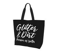 AOOEDM Glitter And Dirt Mom Of Both Ladies Canvas Tote Sac à provisions réutilisable