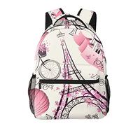 AOOEDM Hommes Femmes Grande Capacité Collège Sac à Dos Rose Paris Tour Eiffel, Durable et Léger Middle High School Sac à Dos Retour à l'école Cadeau Bookbag pour Ordinateur Portable et Notebook