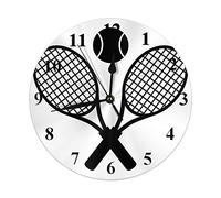 AOOEDM Horloge Murale Sport Jeu de Tennis Raquette croisée Balle de Tennis Silhouette Noire Design Cool Horloge Murale Ronde décor à la Maison Horloge Murale pour Salon Chambre Cuisine Bureau