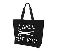 AOOEDM I Will Cut You Hairstylist Ladies Canvas Tote Sac à provisions réutilisable