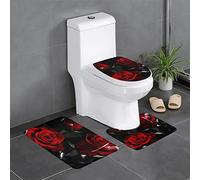 AOOEDM Lot de 3 Tapis de Salle de Bain Red Rose - Doux et Confortable avec Envers antidérapant - Absorbant et Lavable en Machine 61 x 40,6 cm