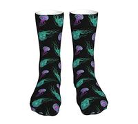 AOOEDM Méduse Glow in Dark Chaussettes pour Hommes Femmes Casual Chaussettes Courtes 40 Cm Sport Chaussettes Confort Tube Bas