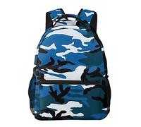 AOOEDM Sac à Dos Scolaire Bleu Armée Camo, Sac à Dos Décontracté Hydrofuge Léger Cartable pour Garçons Filles Ados Picnic College Middle High School