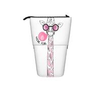 AOOEDM Trousse à Crayons télescopique Giraffe Stand Up Pen Bag in Pink Glasses Blowing A Bubble Gum Funky Cartoon Think Pink Slogan Pencil Organizer,Portable Pencil Bag for School Office
