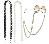 AOOLIA Chaînes à Lunettes en Acrylique, Cordon des Lunettes de Soleil, Lunettes Chaîne Sangle Universelle de Lunettes pour Femmes Hommes (Noir/Blanc/Perle)