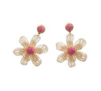 AOOOWER Boucles d'oreilles pendantes faites à la main en forme de fleur colorée, boucles d'oreilles pendantes uniques en raphia pour femme, Size Approx. 2.4x2.83inch6.1x7.2cm, raphia, Pas de gemme