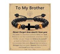 AOOOWER Bracelet réglable en perles avec croix pour garçon, cadeau de baptême, confirmation, communion, avec boîte cadeau pour filleul et fils, 19CM, Verre/émaillé, Pas de gemme