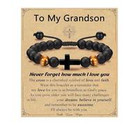 AOOOWER Bracelet réglable en perles avec croix pour garçon, cadeau de baptême, confirmation, communion, avec boîte cadeau pour filleul et fils, 19CM, Verre/émaillé, Pas de gemme