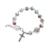 AOOOWER Bracelets de perles rondes faits à la main chapelet catholique perles croix pendentifs religieux bracelets catholiques, 8MM 9cm 18cm 5cm1.2*2.2cm 2.0*2.0cm, Alliage et céramique, Pas de gemme