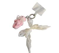 AOOOWER Breloque de sac en forme d'animal avec nœud en peluche - Accessoires de sac tendance - Pendentif élégant - Chaîne décorative, 18CM, Peluche + plastique + alliage + dentelle, Pas de gemme