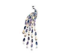 AOOOWER Broche élégante en forme de paon en cristal à longue queue de paon - Bijou de fête - Texture en alliage - Pour mariage, Size Approx. 1.57x5.51inch4x14cm, Métal, Pas de gemme