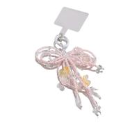 AOOOWER Chaîne Clip Fait Main Perles Bowknot Pendentif Porte-clés Multicolore Papillon Bow Forme Cartable, 18CM, Mi Zhu, Pas de gemme