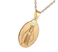 AOOOWER Collier Vierges Catholiques Accessoire pour Femme Religieuse Foi Acier Inoxydable Ovale Pendentif Cou, SizeApprox.1.7x3.5cm/0.67x1.38inches, Acier inoxydable, Pas de gemme