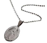 AOOOWER Collier Vierges Catholiques Accessoire pour Femme Religieuse Foi Acier Inoxydable Ovale Pendentif Cou, SizeApprox.1.7x3.5cm/0.67x1.38inches, Acier inoxydable, Pas de gemme