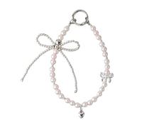 AOOOWER Élégant porte-clés en perles pour étui et casque - Décoration tendance avec nœud papillon, SizeApprox.16cm/6.30inches, Alliage acrylique, Pas de gemme